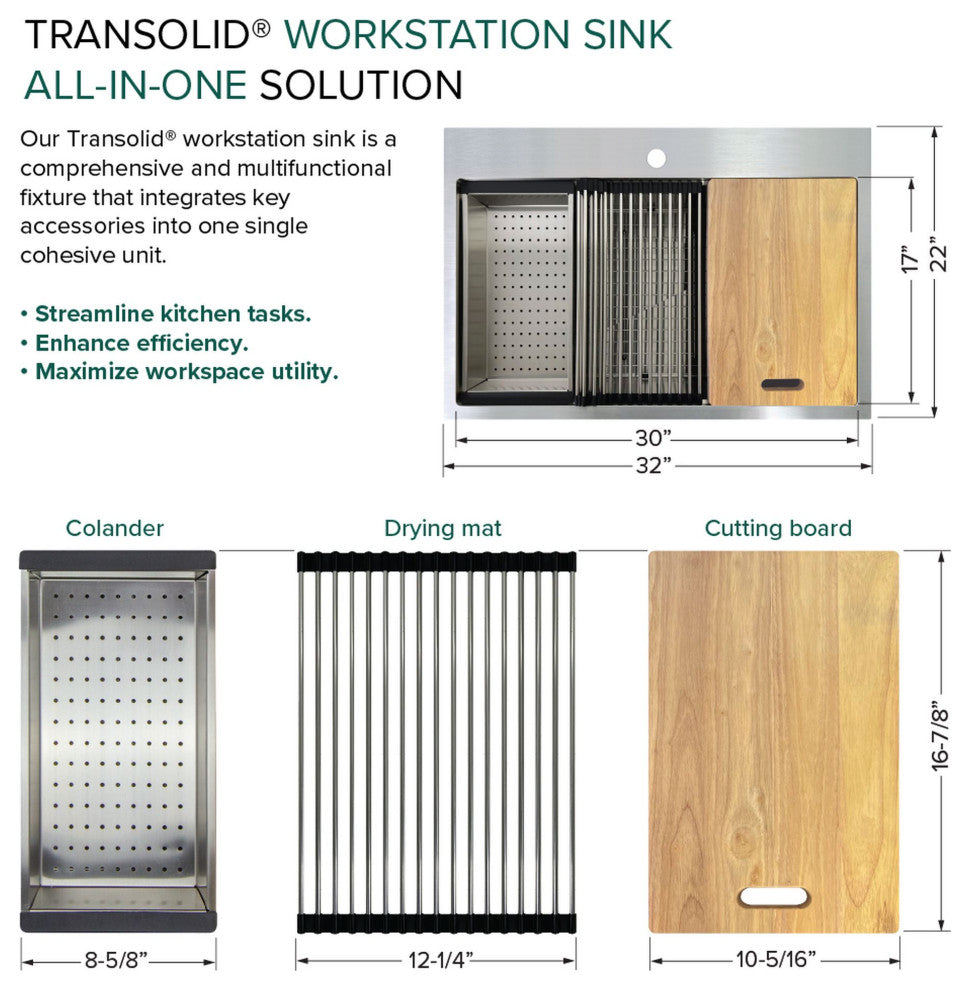 Transolid KWSST322210 Kitchen Workstation, 5 Faucet Holes