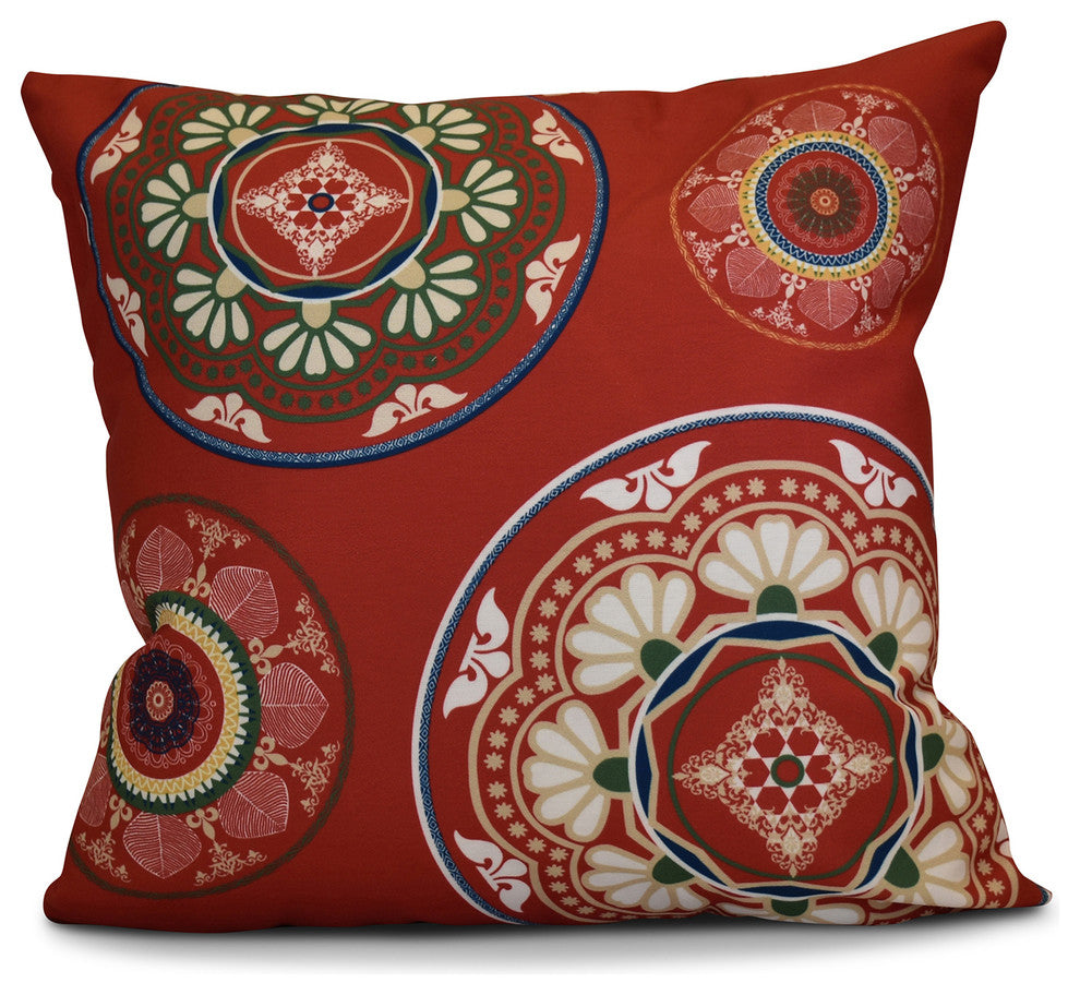 Medallions Geometric Print Pillow, Red, 16"x16"