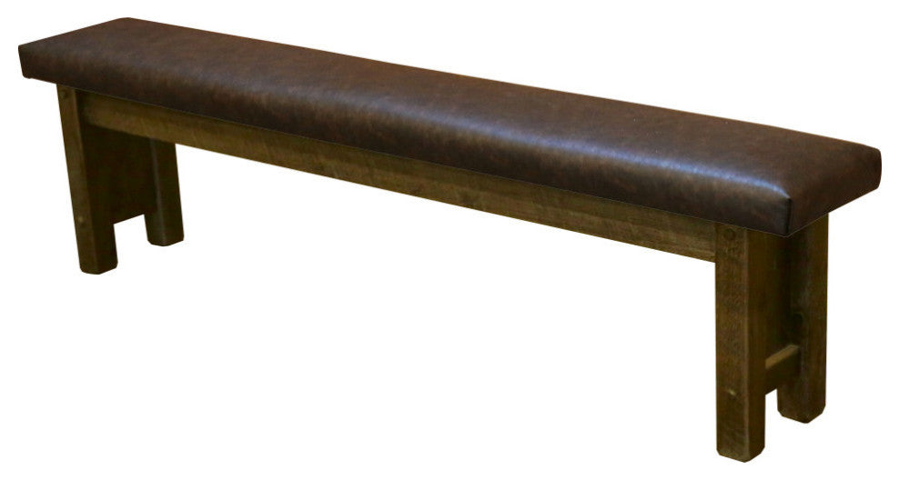 Barnwood Style Timber Peg Upholstered Bench, Woodland Smoke, 6 Foot, Quarter Espresso
