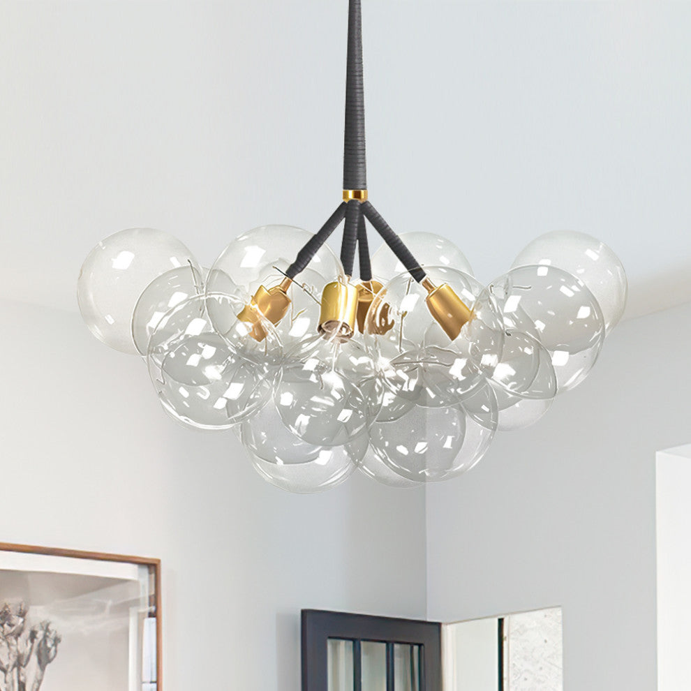 Contemporary Clear Glass Bubble Chandelier, Black, 4 Lights