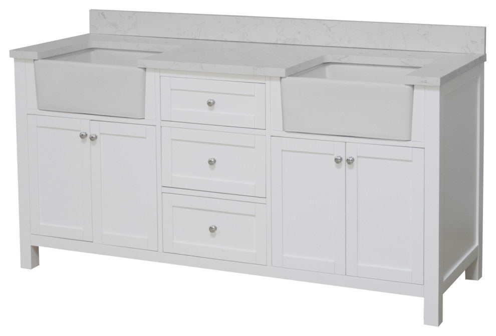 Yorkshire 72" Bathroom Vanity, White, Engineered Marble