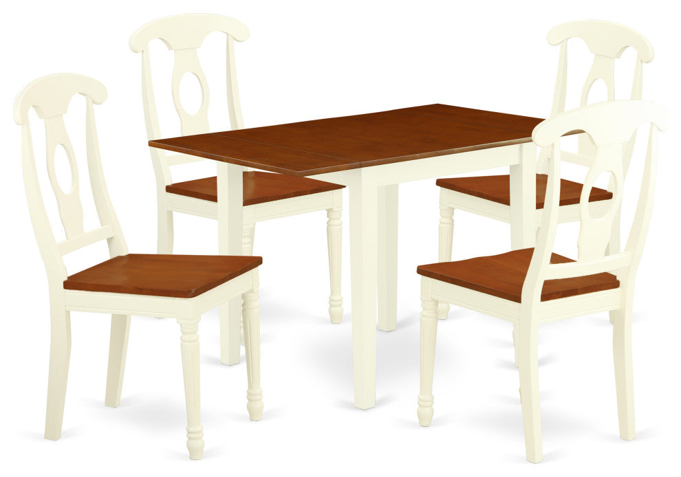 5Pc Dinette Set, Small Table, 4 Chairs, Asian Hardwood Seat, Buttermilk-Cherry