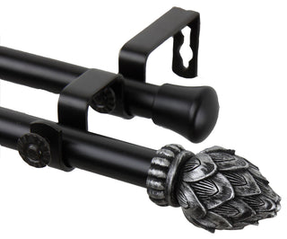 Bud 13/16 inch Double Corner Window Curtain Rod, Black, 48-84"