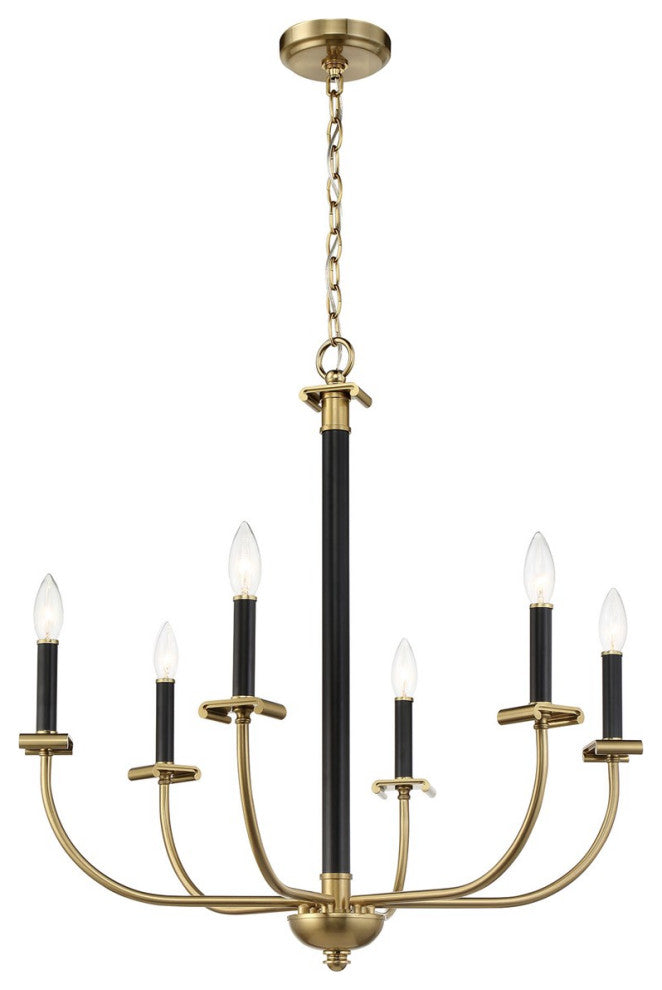 Craftmade Stanza 6 Light Chandelier 54826-FBSB, Flat Black/Satin Brass