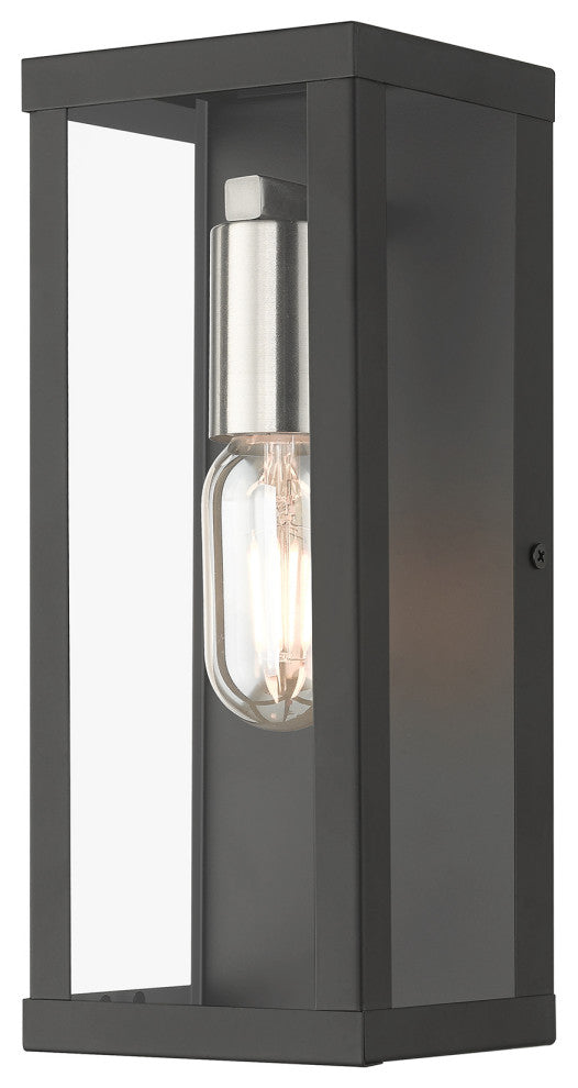 Gaffney 1-Light Black Outdoor ADA Medium Wall Lantern, Brushed Nickel Accents