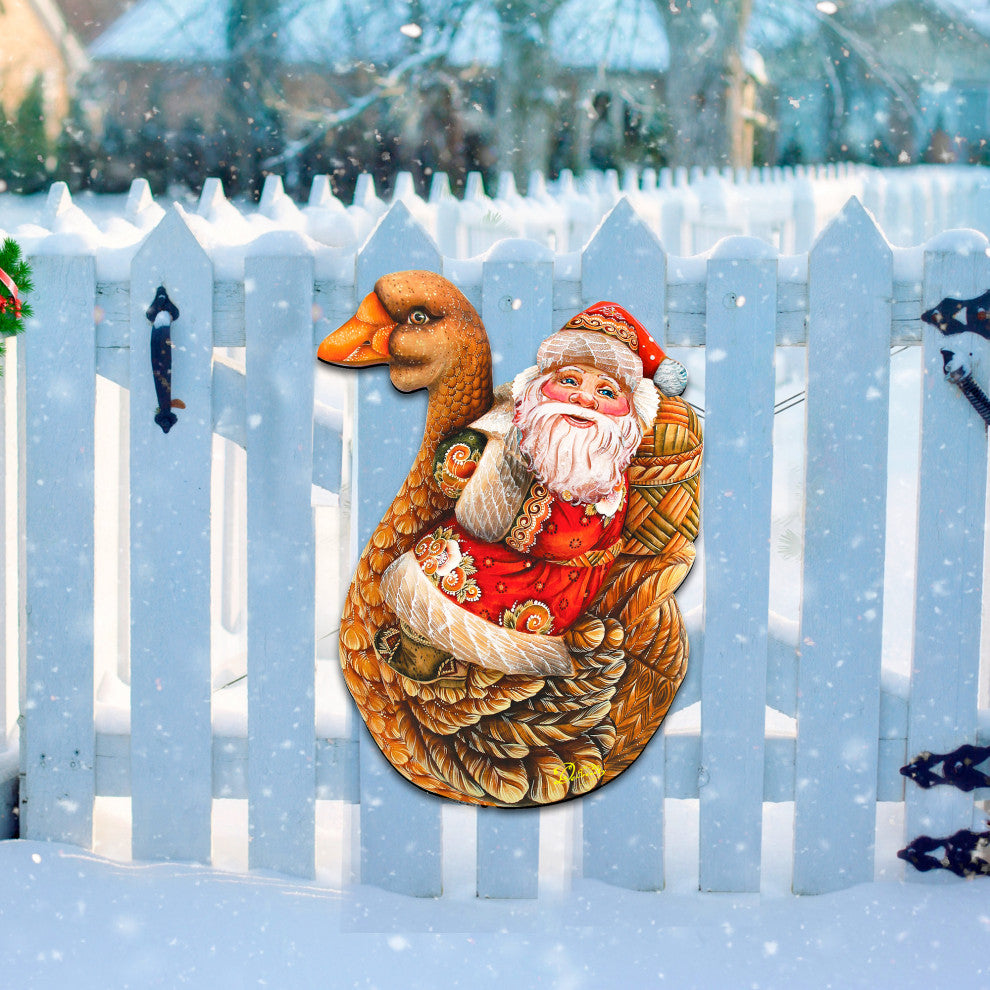 Christmas Goose Santa Wooden Door Hanger