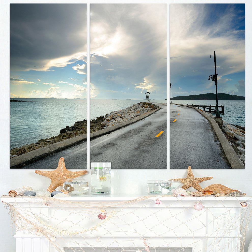 "Vintage Pathway into the Ocean" Sea Bridge Metal Wall Art, 3 Panels, 36"x28"