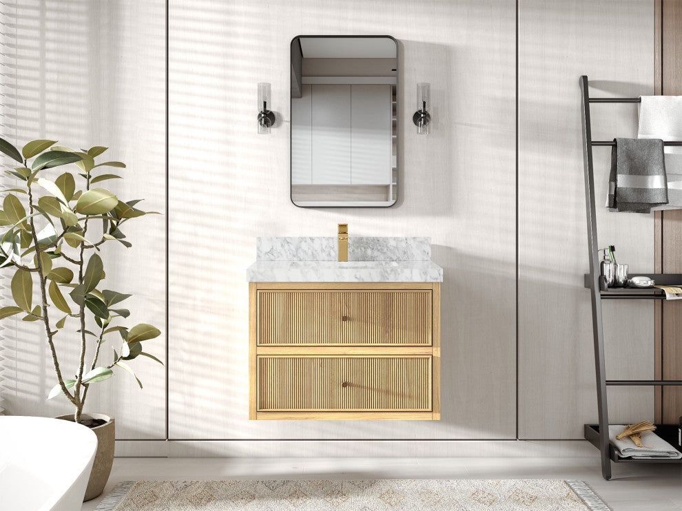 Sonoma Floating 30" Single Sink in Light Natural With 2" Carrara Marble