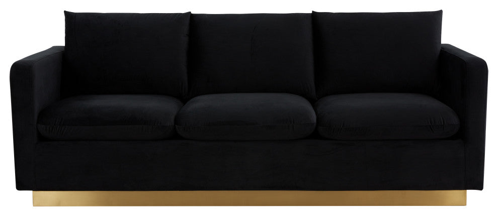 Leisuremod Nervo Modern Mid-Century Upholstered Velvet Sofa With Gold Frame