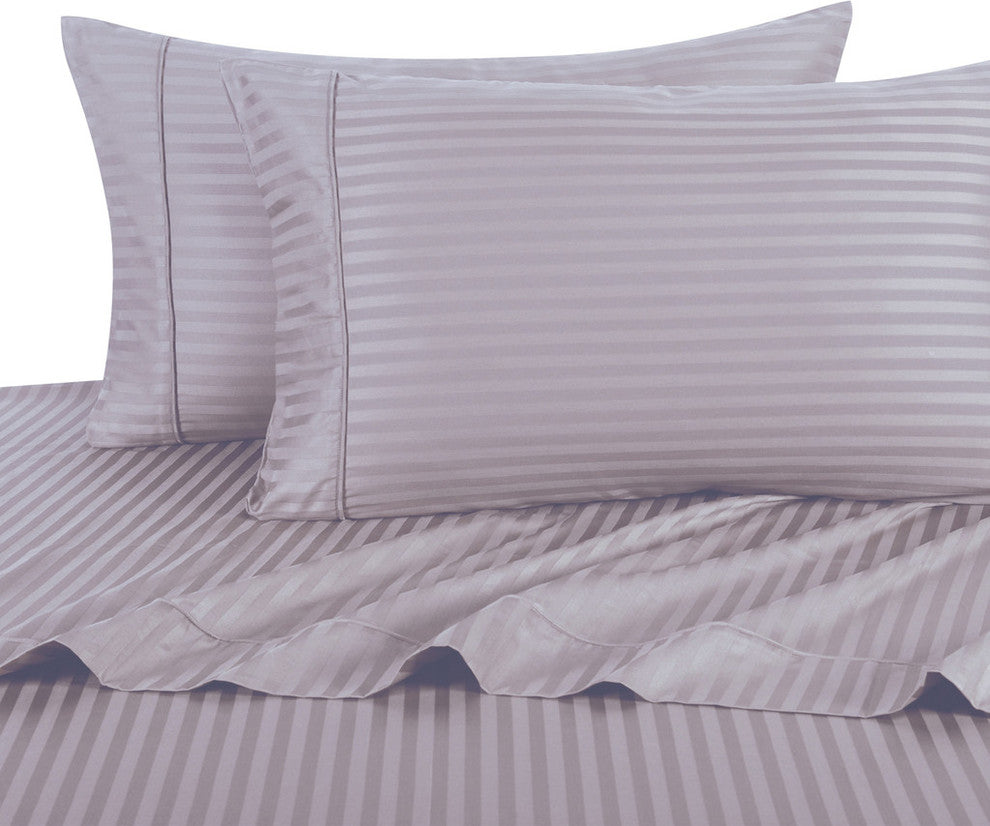600 Thread Count Egyptian Cotton Stripe Duvet Cover Set, Queen, Lavender