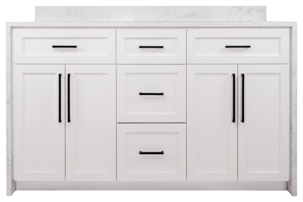 Palisade 60" Bathroom Vanity, White, Engineered Marble, Double