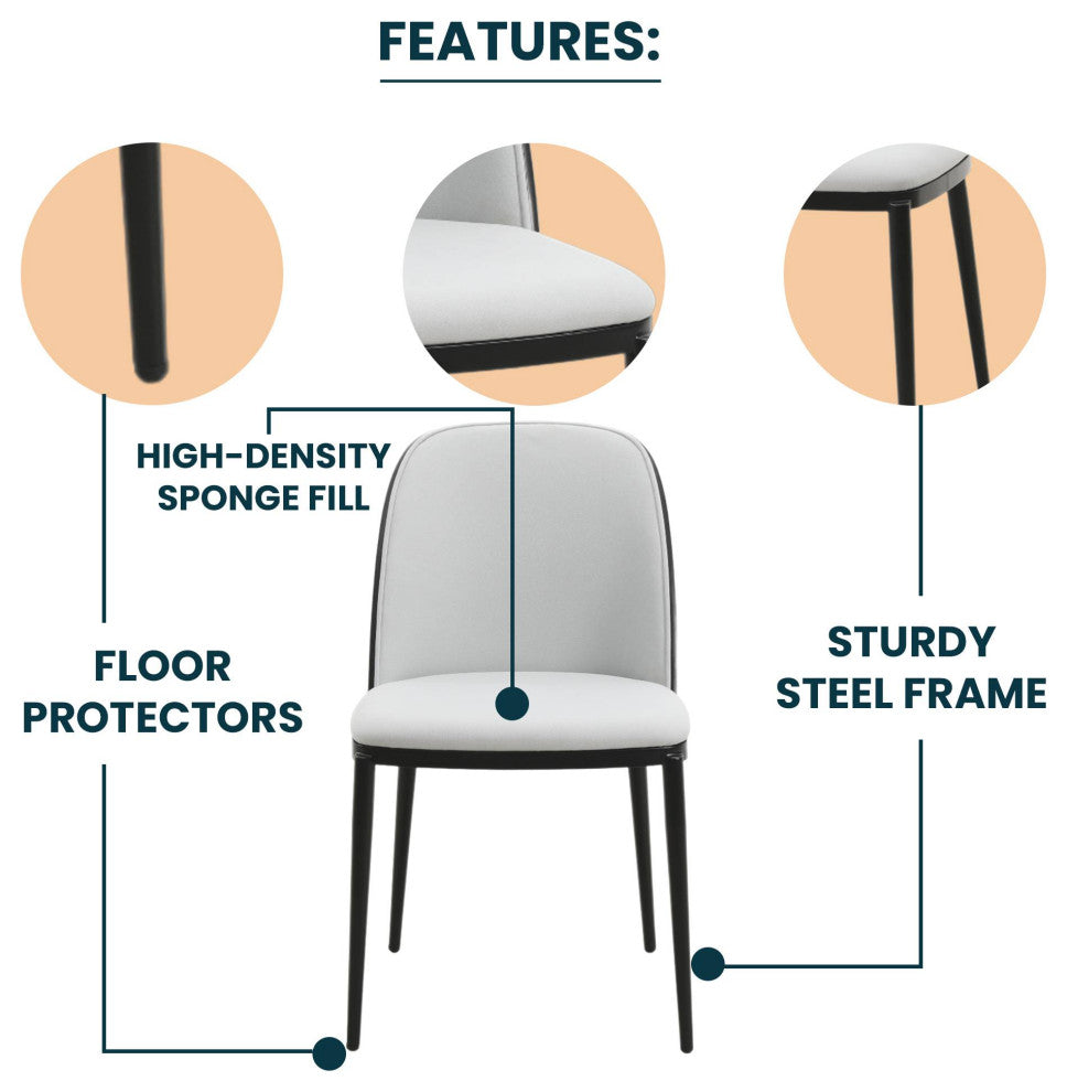 LeisureMod Tule Dining Side Chair With Upholstered Seat and Steel Frame, Black/Platinum Blue