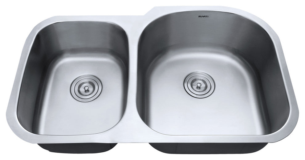 Ruvati RVM4605 Undermount 16 Gauge 34" Right Configuration Double Kitchen Sink