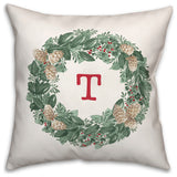 Christmas Wreath Monogram T 18x18 Spun Poly Pillow