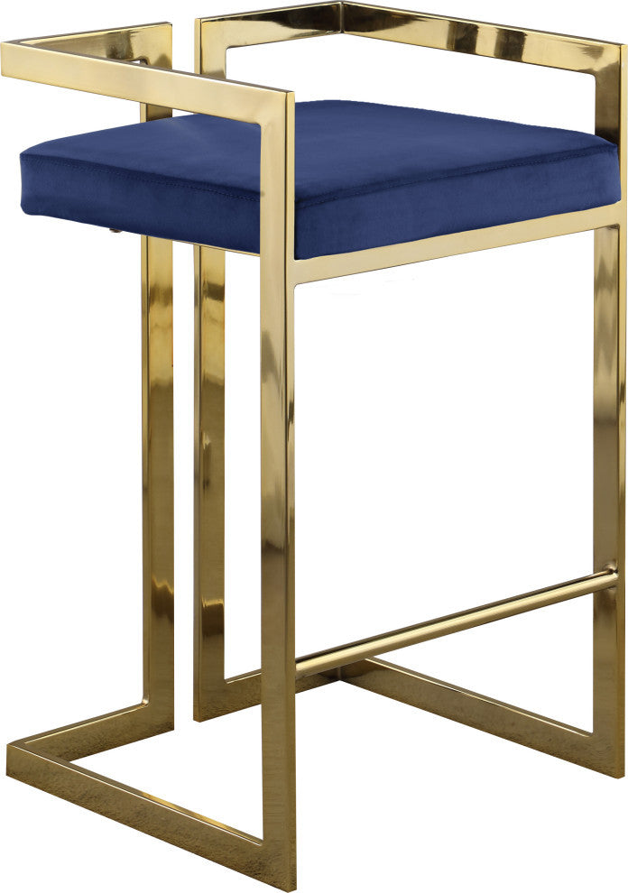 Ezra Counter Stool, Set of 2, Navy Velvet, Gold Base