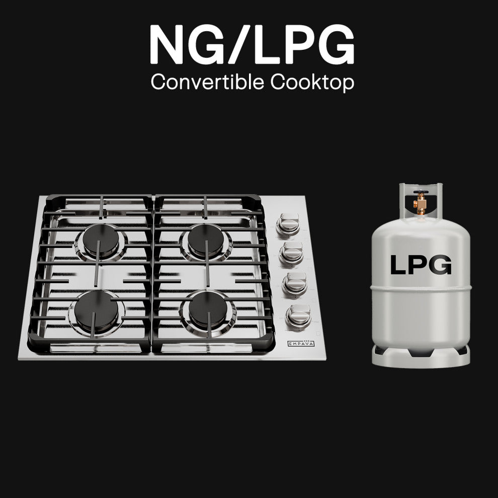 Empava 4 Sealed Burners Cast Iron Grates LPG/NG Convertible Kit Gas Cooktop