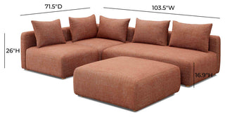 Hangover 4-Piece Modular Upholstered Chaise Sectional, Red Textured Fabric