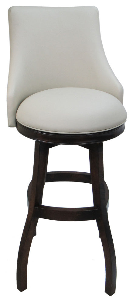 Swivel Bellissima Wood Stool, Ocean Beige Vinyl, Dark Walnut, 34"