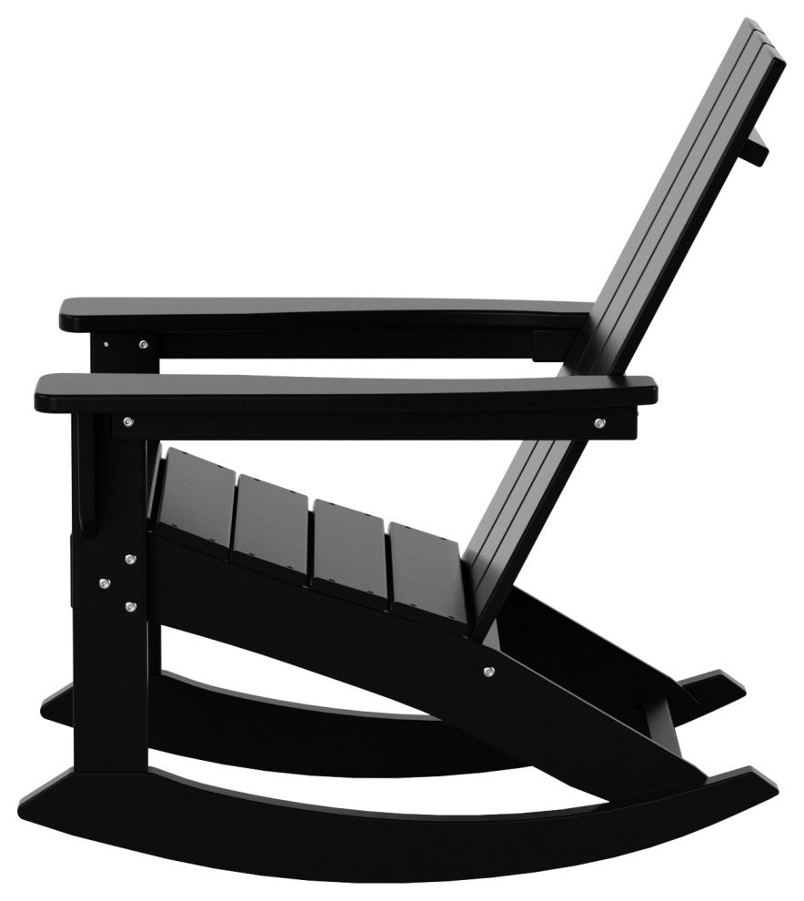 WestinTrends 4PC Modern Adirondack Outdoor Rocking Chair Set, Porch Rockers, Black