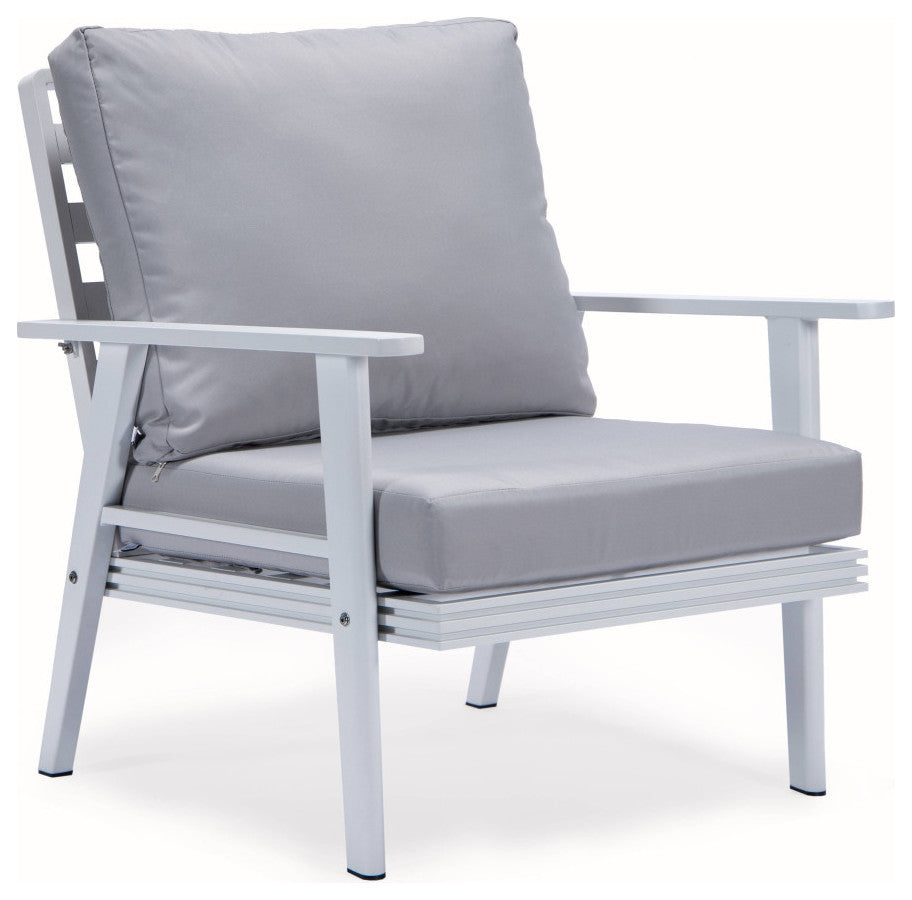 LeisureMod Walbrooke White Patio Conversation Set With Fire Pit, Light Gray
