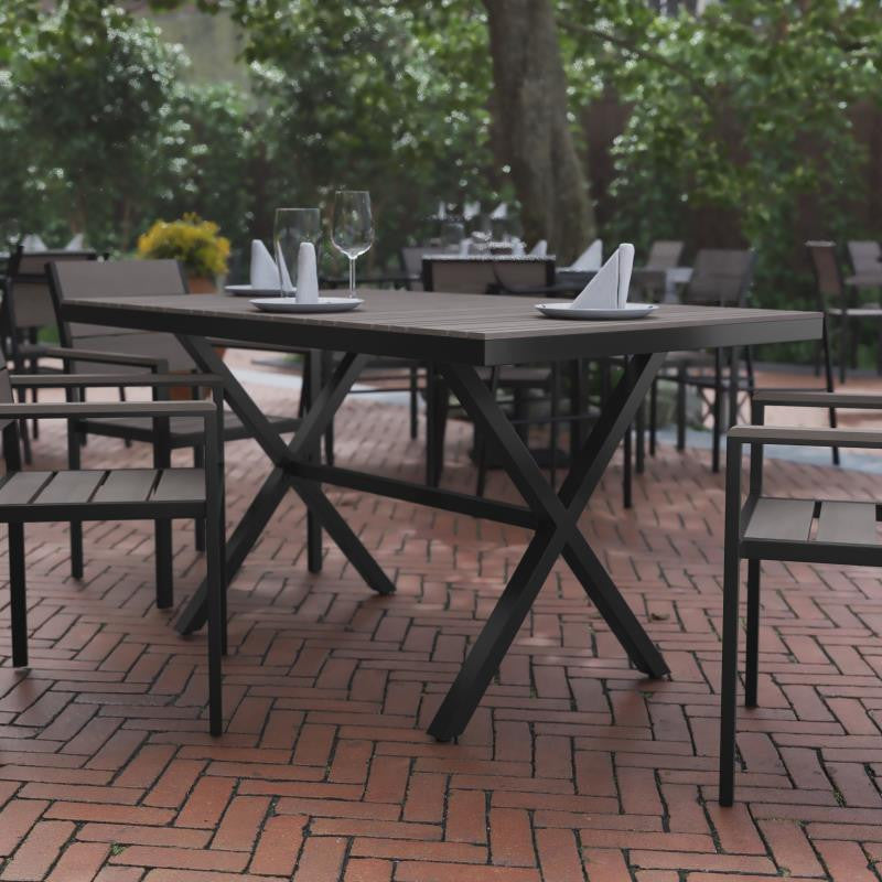 Finch Commercial Grade X-Frame 59" x 35.5" Outdoor Dining Table, Gray