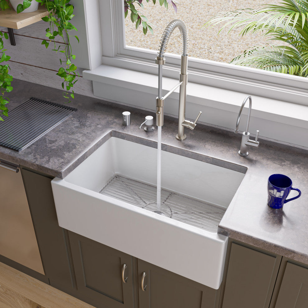 ALFI brand AB3018SB-W 30" White Smooth Solid Thick Wall Fireclay Farm Sink