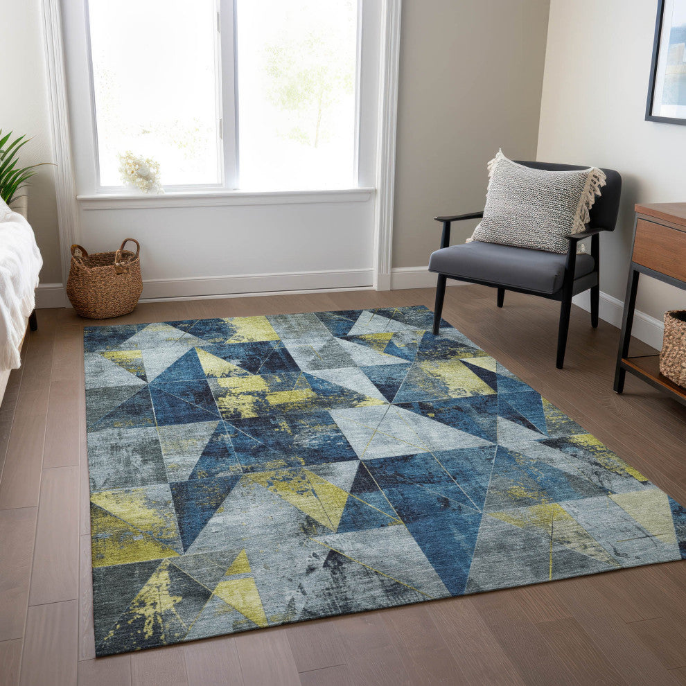 Machine Washable Indoor/Outdoor Chantille ACN1888 Navy 3' x 5' Rug