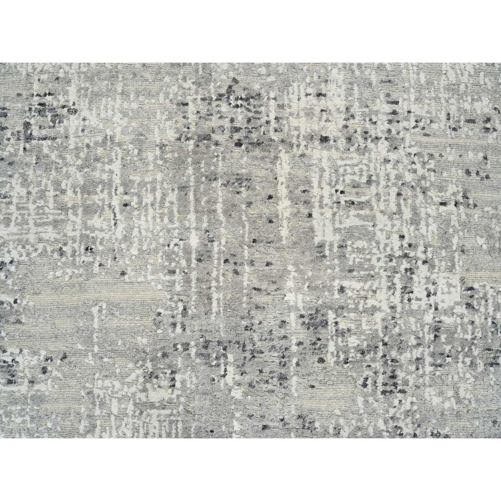 Light Gray, Modern Design, Natural Wool, Hand Knotted Round Rug, 6'0"x6'0"