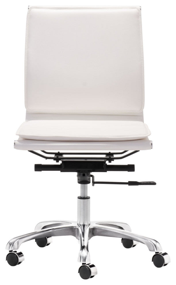 Computer Chair, Faux Vinyl Leather, Steel, White, Silver, Home Business Office