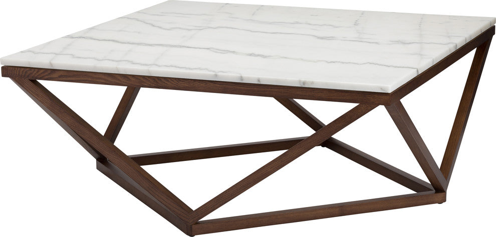 Jasmine Coffee Table, Modern Wooden Walnut Coffee Table, Square White Marble
