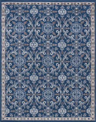 Izel Traditional Brocade Area Rug, Navy, 8'x10'
