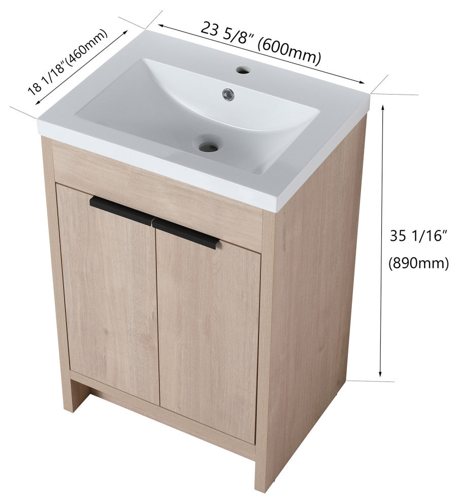 24 Inch Plywood Freestanding Bathroom Vanity With White Resin Sink and Doors