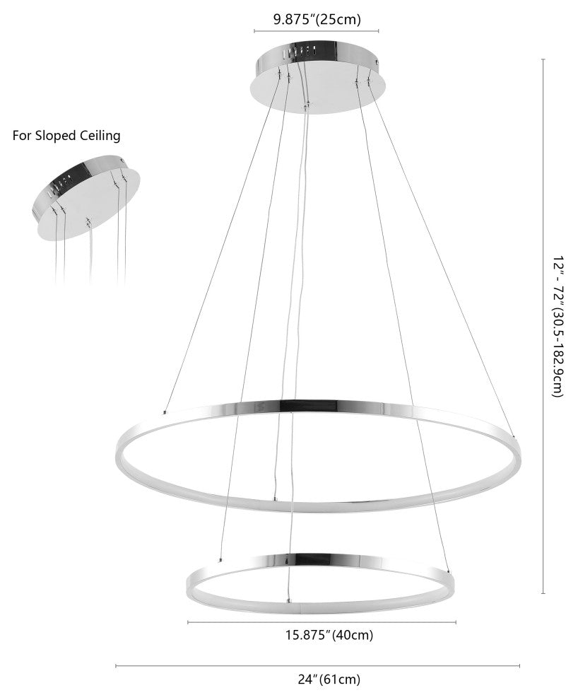 Circulo Metal Round Modern LED Pendant, Chrome, Width: 24"