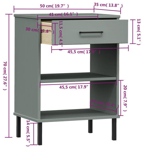 vidaXL Console Cabinet Buffet Table with Metal Legs Gray Solid Wood Pine OSLO