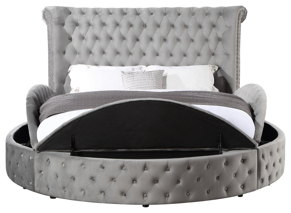 ACME Gaiva Queen Bed with Storage in Gray Velvet