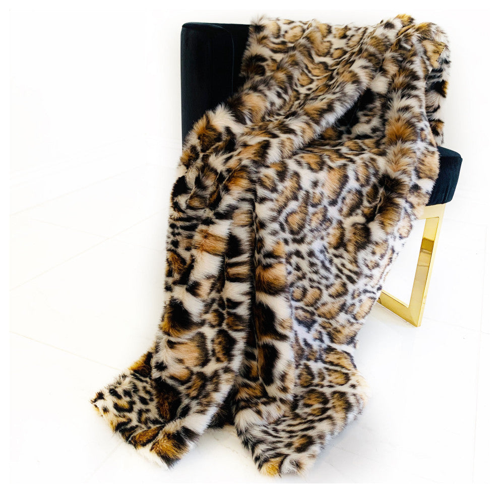 Plutus Brown Tiger Faux Fur Luxury Throw Blanket, 60"x96"