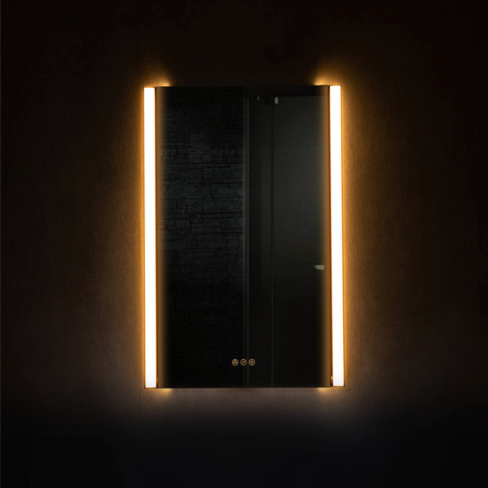 LED Antifog Bathroom Mirror, Dimmer, Adjustable Color, Matte Black, 20x32