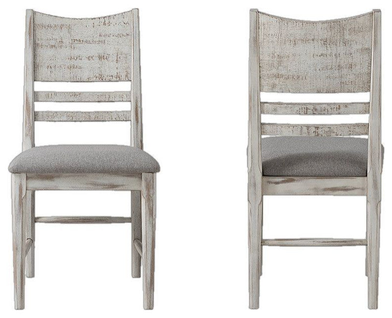 Modern Rustic Wooden Upholstered Dining Chair, Weathered White