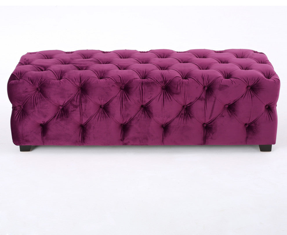 GDF Studio Provence TModern Glam Tufted Velvet Ottoman Bench, Purple
