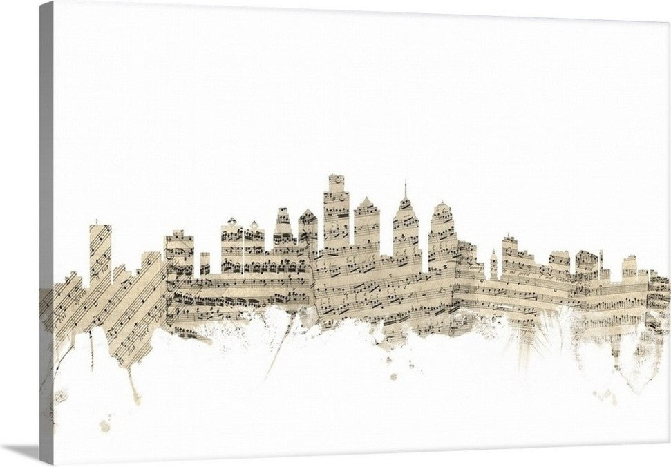 "Philadelphia Pennsylvania Skyline Sheet Music Cityscape" Canvas Art, 18"x12"
