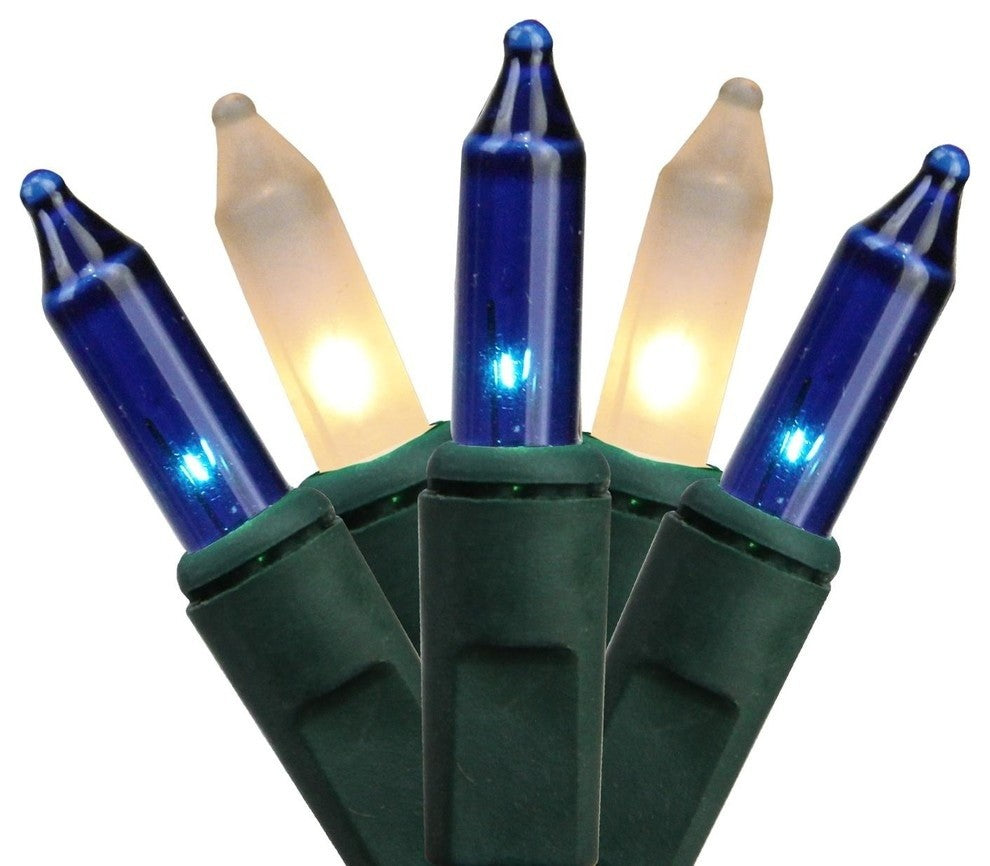 50-Count Blue and Frosted White Mini Christmas Lights, 10ft, Green Wire