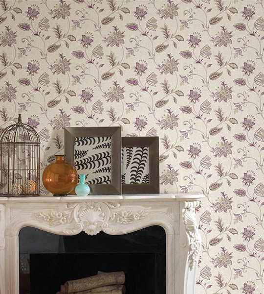 Contemporary Floral Wallpaper, Light Plum, Bolt