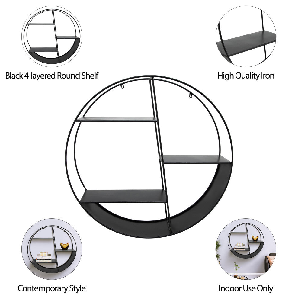 Metal, 32" 4-Layered Round Shelf, Black