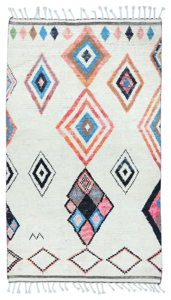 Ivory Moroccan Berber Extra Soft Wool Hand Knotted Oriental Rug, 4'x6'4"