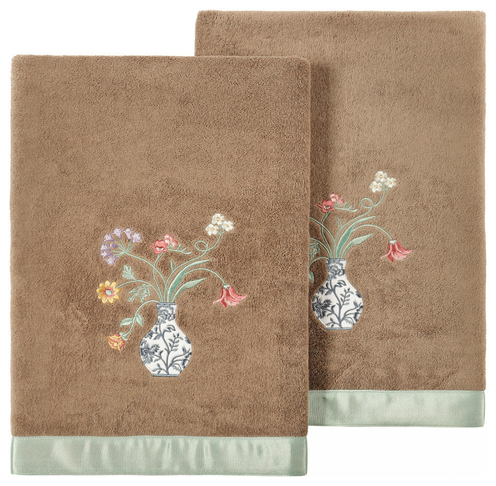 Linum Home Textiles 100% Turkish Cotton STELLA 2PC Embellished Bath Towel Set
