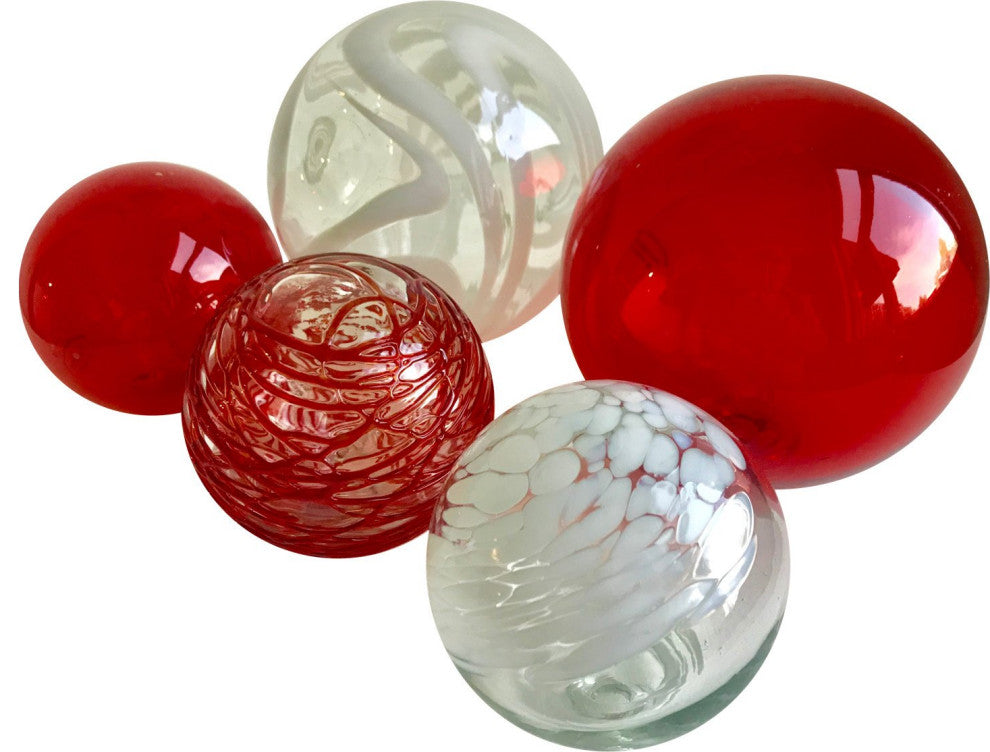 Sphere Set of 5, Ruby And White