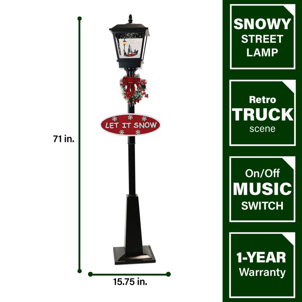 Let It Snow 71" Lamp, Black, Car, 2 Signs, Cascading Snow, Holiday Carols