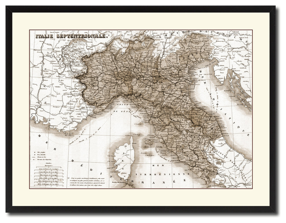 North Italy Vintage Sepia Map Canvas Print, 28"x37"