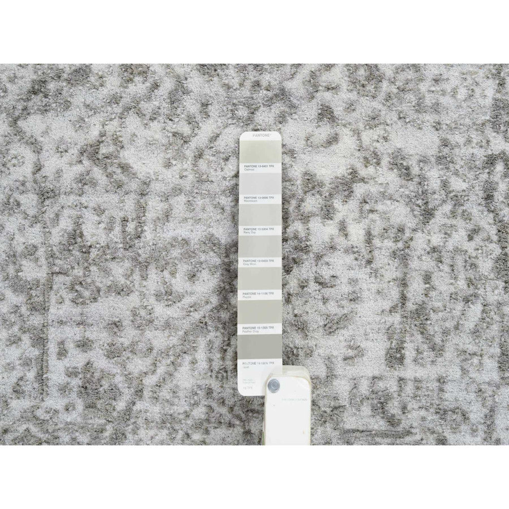 Gray Hand Knotted Broken Persian Design Wool and Silk XL Runner Rug, 2'7"x23'9"