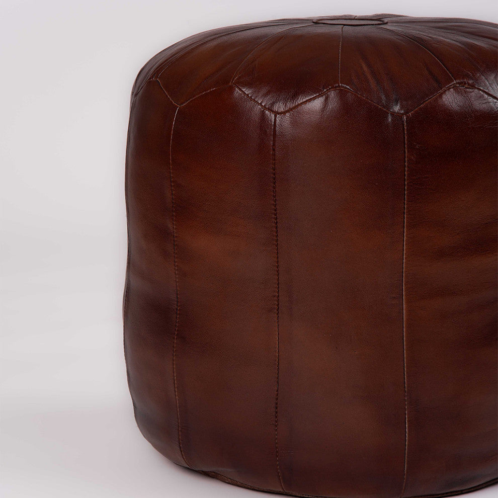 Pouf-Solid Handmade Leather Pouf, Floor Pillows and Poufs, 14x14x14